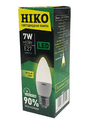 Лампа светодиодная HIKO C37 7W 3000K E27 свеча